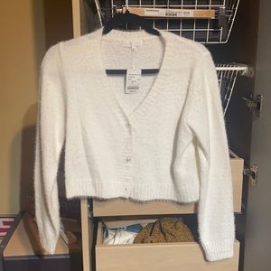 White furry cardigan